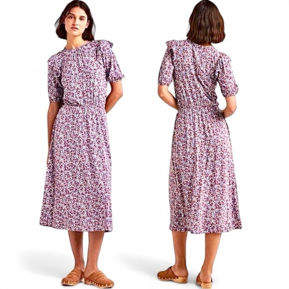 BODEN PAISLEY SHORT SLEEVE RUFFLE JERSEY MIDI DRESS US 12 LONG - Picture 2 of 15